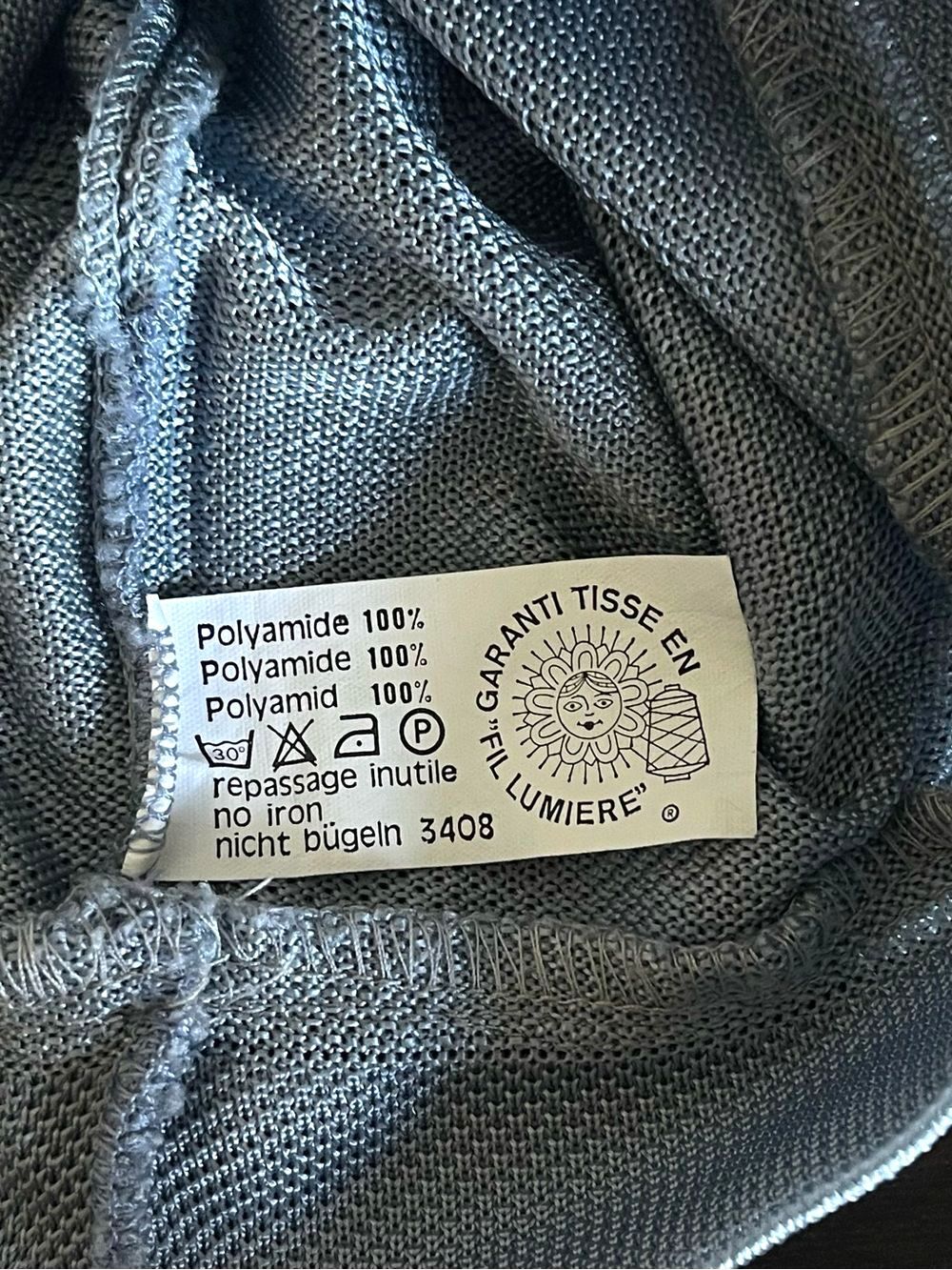 VTG Montagut Paris Fil Lumiere Knit Long Sleeve Polo Shirt Silver Gray Size 5 L - Picture 6 of 8